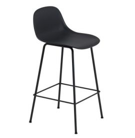 Muuto Fiber bar stoel W.Backrest/wood base- refine leather-black/black-H.65cm